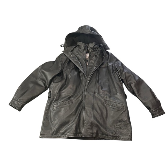 Wilsons Leather Jackets & Blazers - Vintage Wilsons Leather Black Insulated Hooded Jacket Size XL